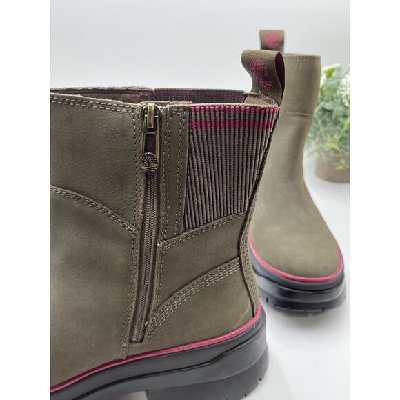 Timberland Women's Malynn Side Zip Boots Leather Waterproof Olive Color Sz 6.5 - Picture 15 of 16